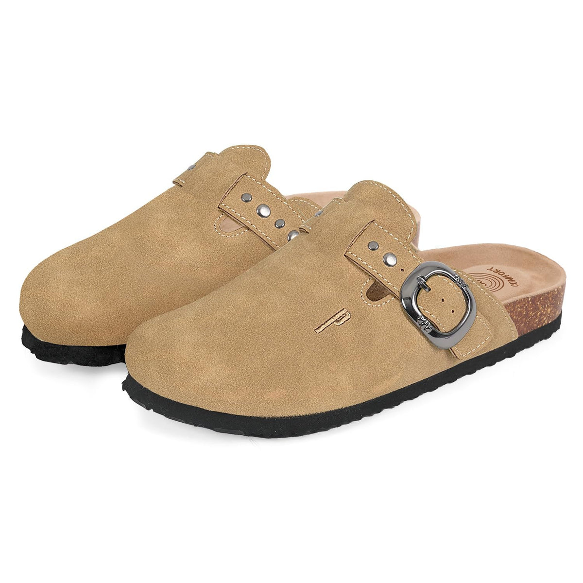 PERLETTI Ciabatte Donna Estive con Doppia Fibbia - Ciabatte Mare Dorate Comode - Sandali Comfort da Casa