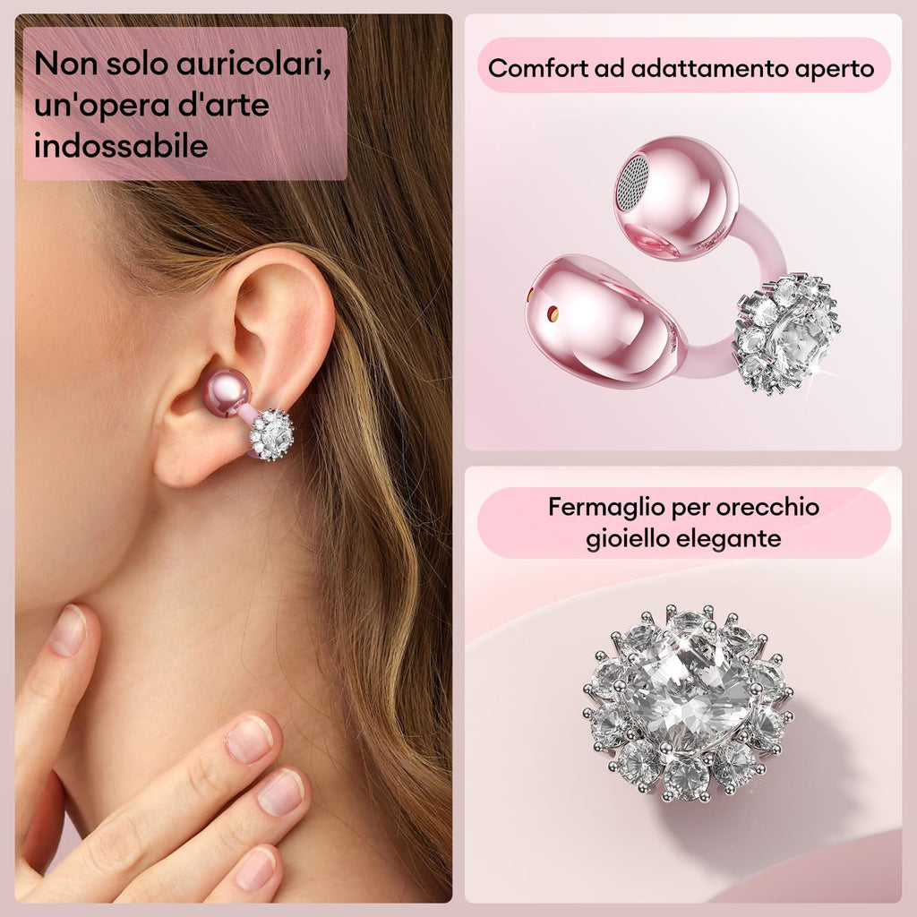 ZOMBIES CAT Auricolari Open Ear Clip-on con Schermo Touch Intelligente – Cuffie Bluetooth 5.4, Audio HiFi, Controllo Musicale & Volume, Auricolari Bluetooth per Sport,M100 Nero
