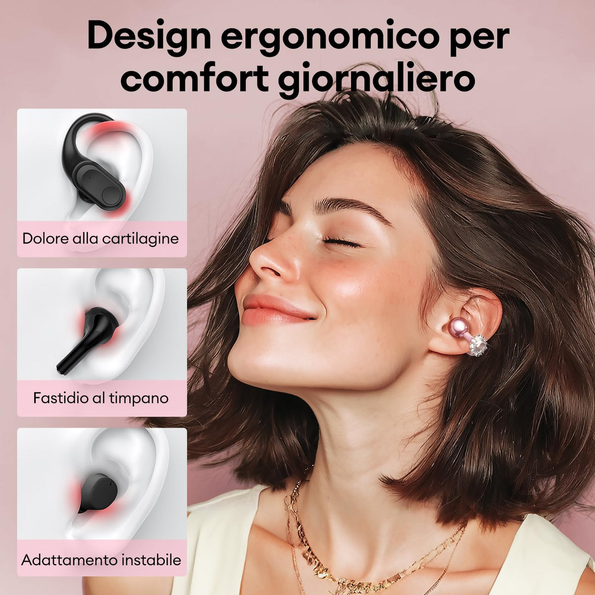 ZOMBIES CAT Auricolari Open Ear Clip-on con Schermo Touch Intelligente – Cuffie Bluetooth 5.4, Audio HiFi, Controllo Musicale & Volume, Auricolari Bluetooth per Sport,M100 Nero