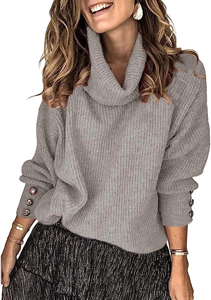 Wenrine Maglione Oversize da Donna in Maglia a Collo Alto e Maniche Lunghe