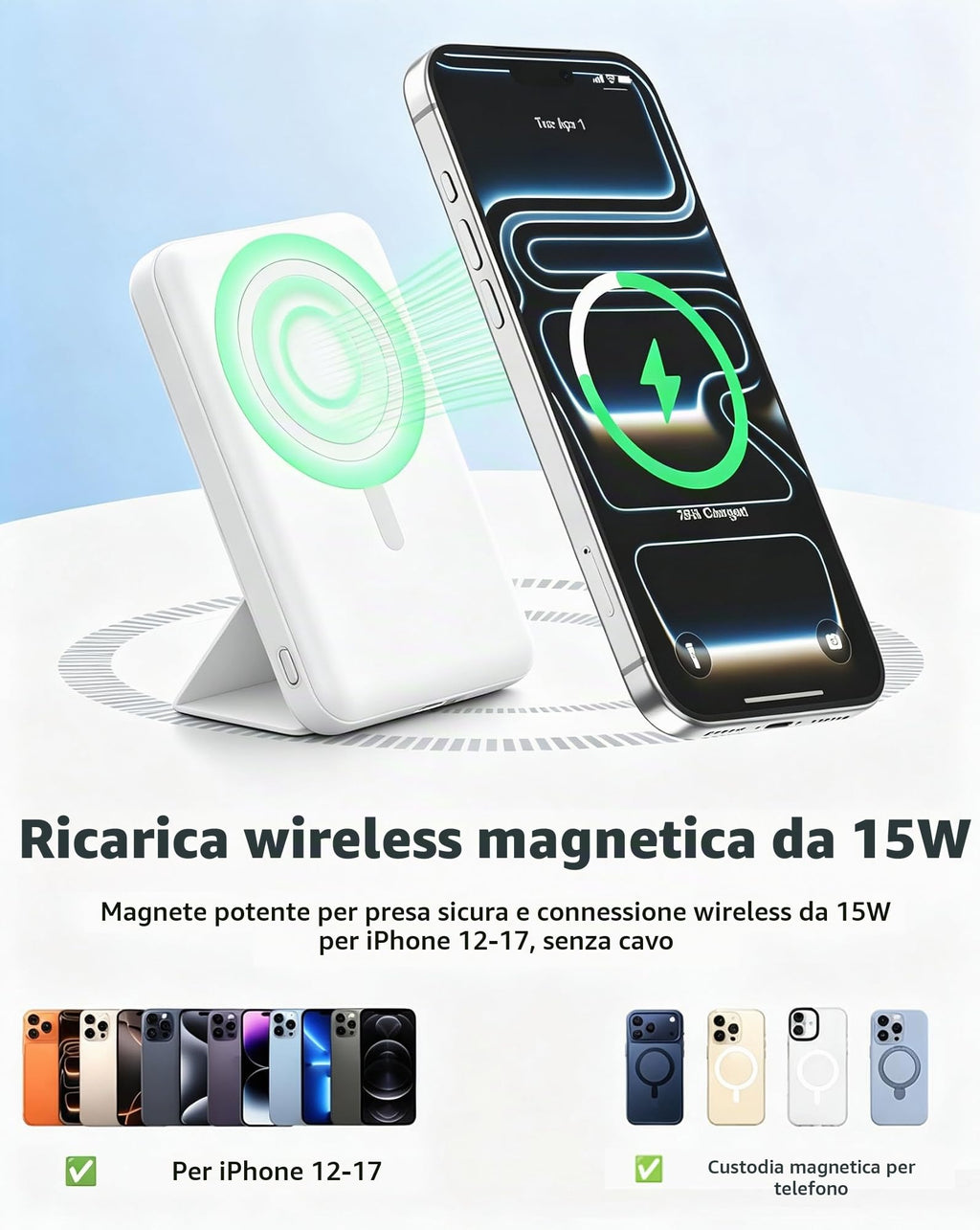 per Magsafe Powerbank 10000mAh,Power bank per iPhone con Supporto