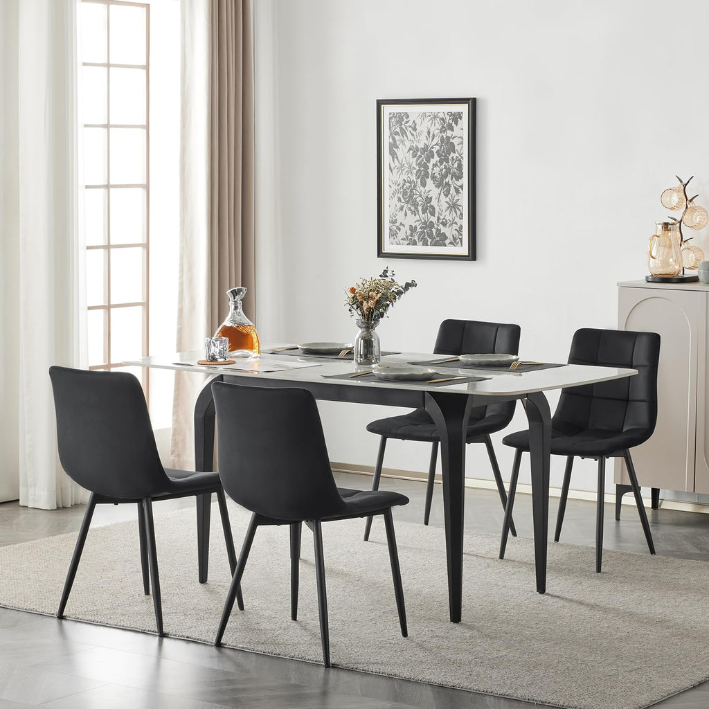EUGAD Sedie Sala da Pranzo da 4 Pezzi, Sedia in Velluto con Gambe in Metallo, per Camera da Letto, Soggiorno, Grigio Scuro