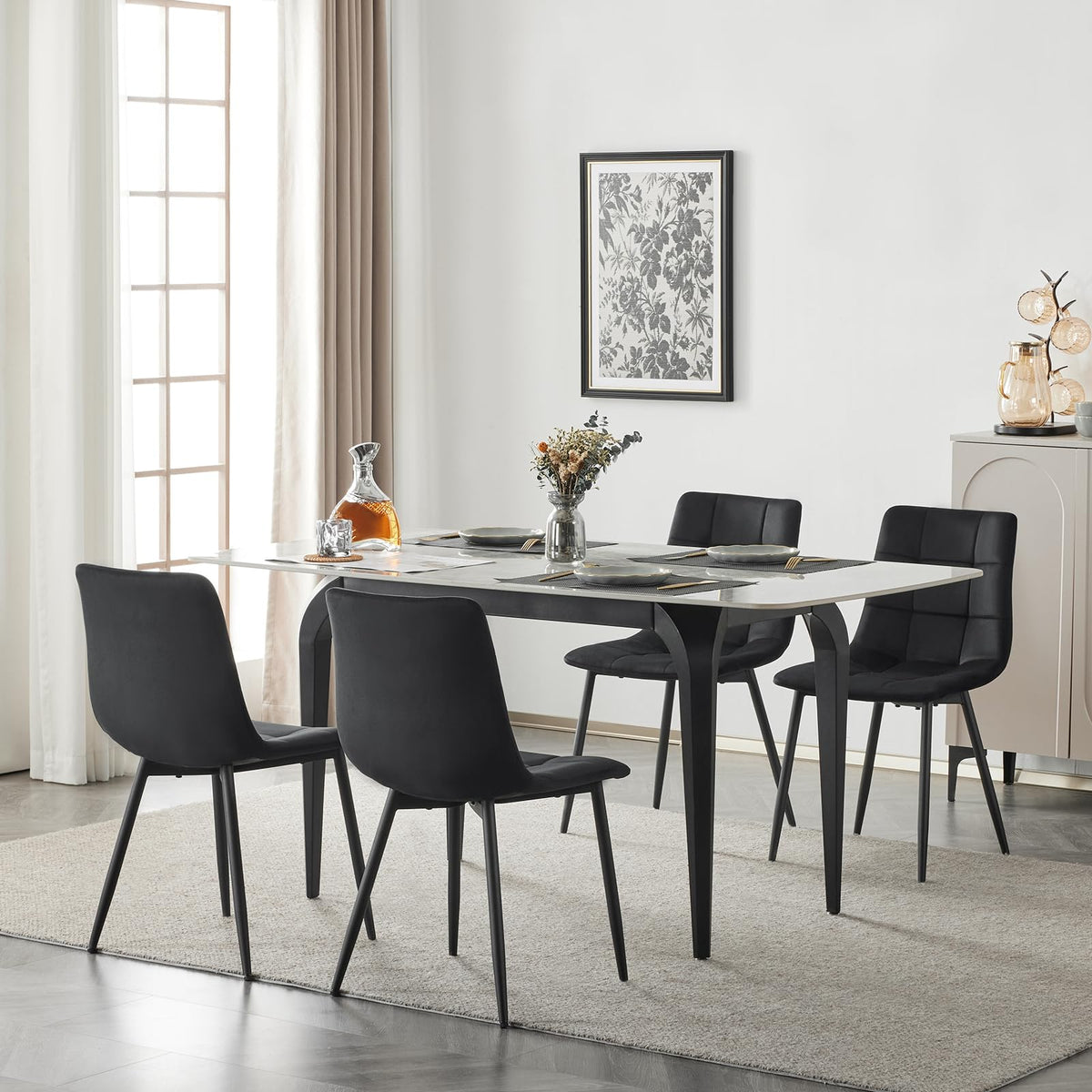 EUGAD Sedie Sala da Pranzo da 4 Pezzi, Sedia in Velluto con Gambe in Metallo, per Camera da Letto, Soggiorno, Grigio Scuro