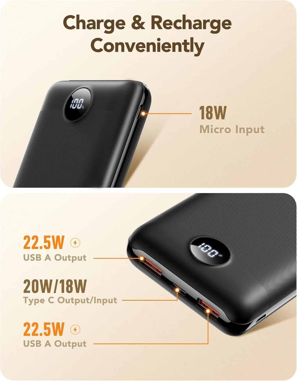 VEGER Power Bank 20000mAh, 22,5W Caricatore Ricarica Rapida PD3.0 QC4.0