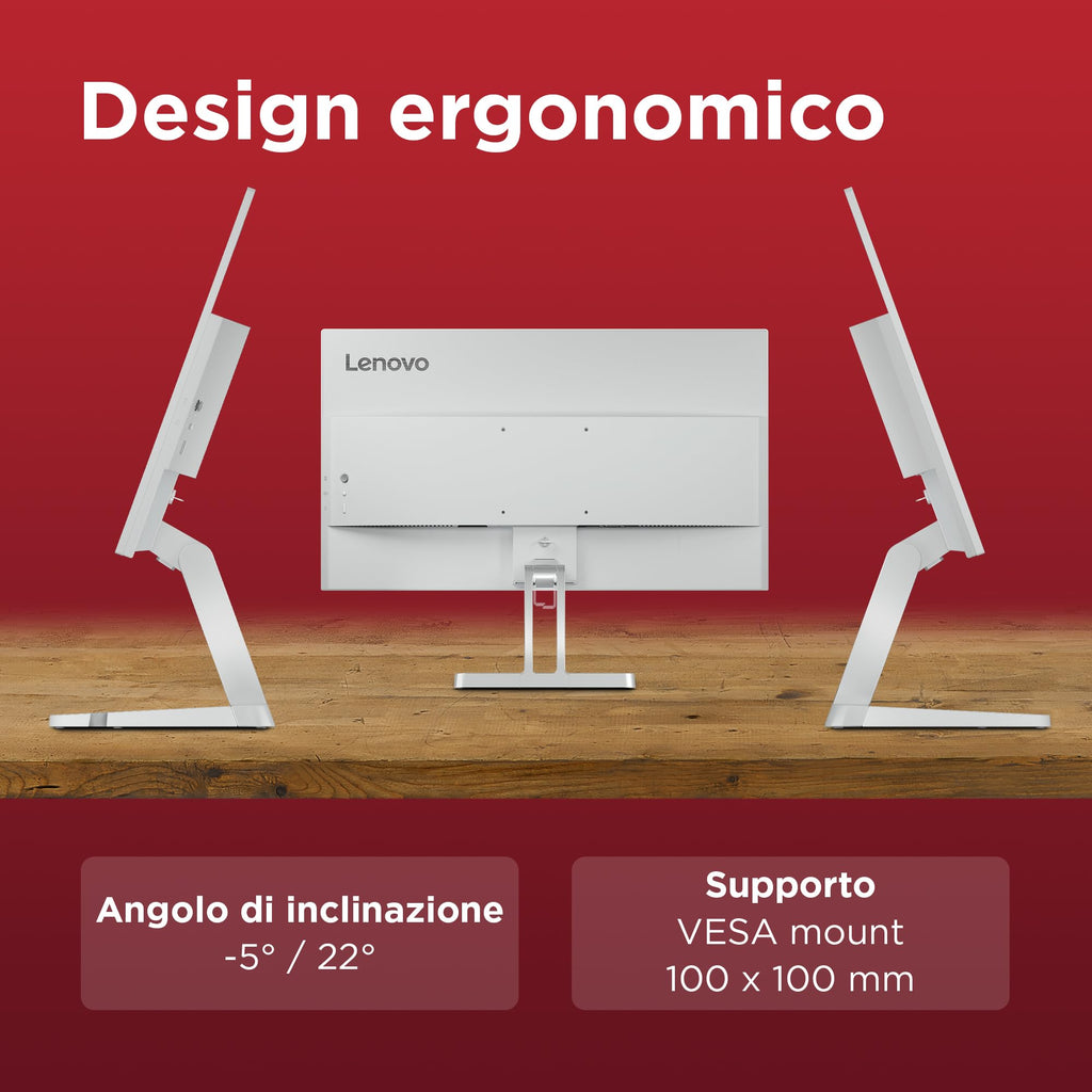Lenovo L27-45 Monitor IPS 27" Full HD, 144Hz, 1ms, Altoparlanti integrati, HDMI e VGA, Ideale per Gaming, Studio e Home Office, VESA 100x100mm, AMD FreeSync, Inclinazione Regolabile