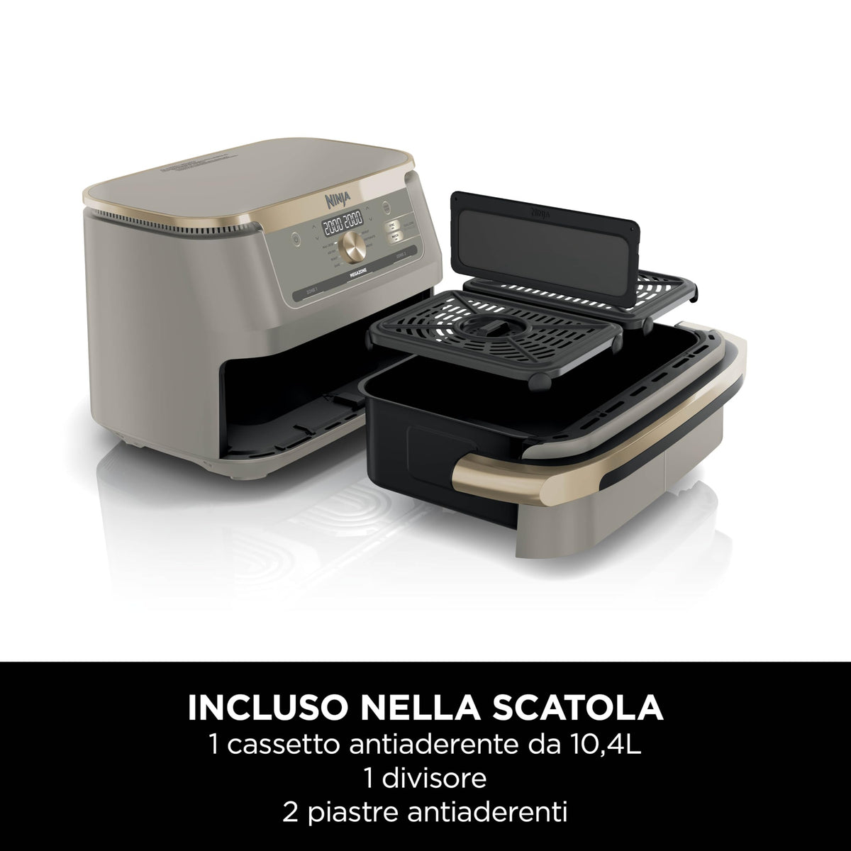 Ninja FlexDrawer, Friggitrice ad Aria XL, Doppia Zona, 10,4L, Nero/Rame