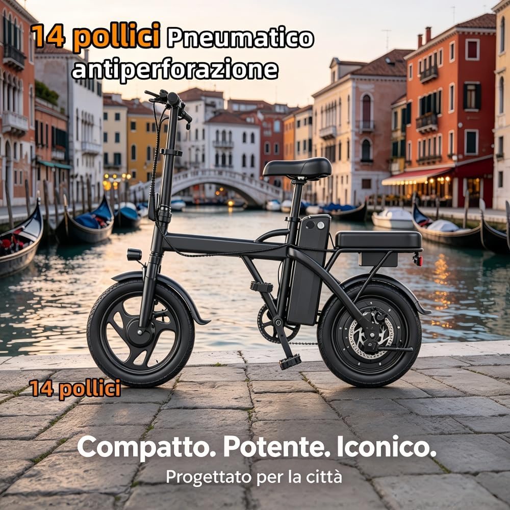 Bicicletta elettrica per adulti, bicicletta elettrica pieghevole da 14 pollici, batteria rimovibile da 48 V e 15,6 Ah, autonomia di 60-80 km, ideale per adolescenti e adulti per gli spostamenti urbani
