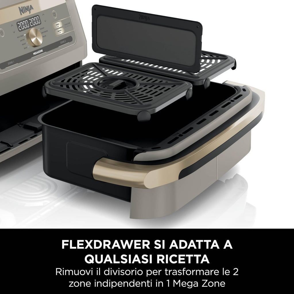Ninja FlexDrawer, Friggitrice ad Aria XL, Doppia Zona, 10,4L, Nero/Rame