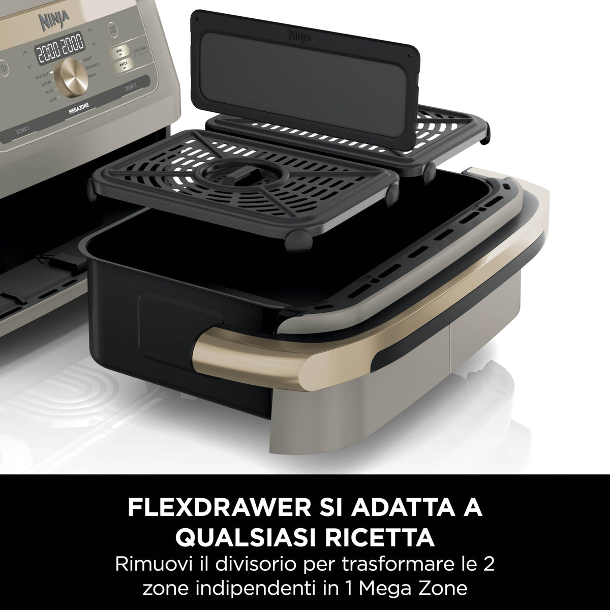 Ninja FlexDrawer, Friggitrice ad Aria XL, Doppia Zona, 10,4L, Nero/Rame