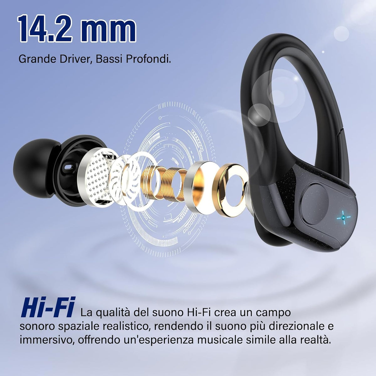 Qecnato Cuffie Bluetooth Senza Fili, Auricolari Bluetooth 5.4 con Stereo HiFi, 75 Ore, Auricolari con 4 ENC Mic, Display LED, IP7 impermeabili Cuffiette Wireless per Jogging, Lavoro, Nero