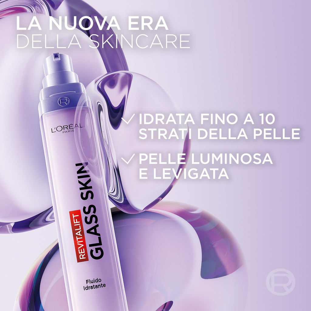 L'Oréal Paris Glass Skin Maschera in Idrogel, Per Tutti i Tipi di Pelle, Pelle Luminosa e Radiosa, Risultati Istantanei, Trend Coreana, Con Acido Ialuronico e Centella Asiatica, Revitalift, 1x37gr