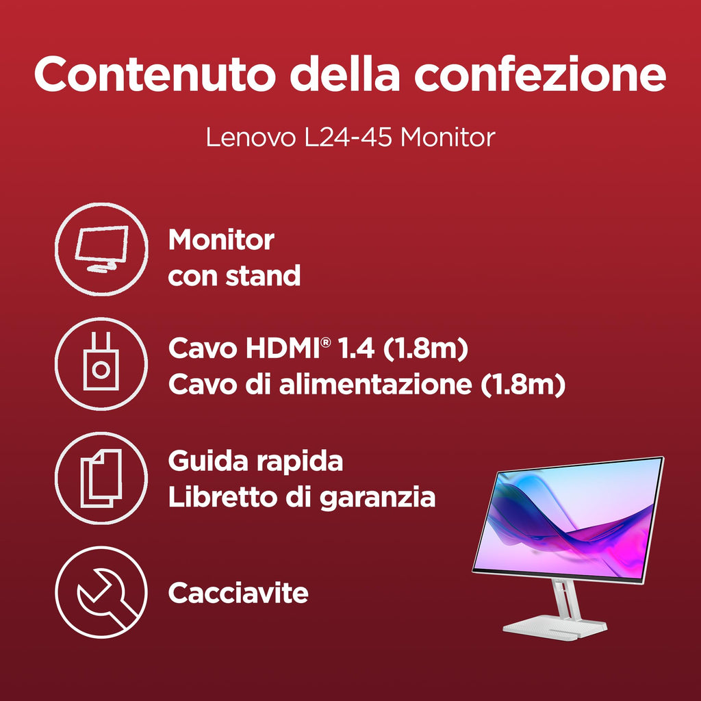 Lenovo L27-45 Monitor IPS 27" Full HD, 144Hz, 1ms, Altoparlanti integrati, HDMI e VGA, Ideale per Gaming, Studio e Home Office, VESA 100x100mm, AMD FreeSync, Inclinazione Regolabile