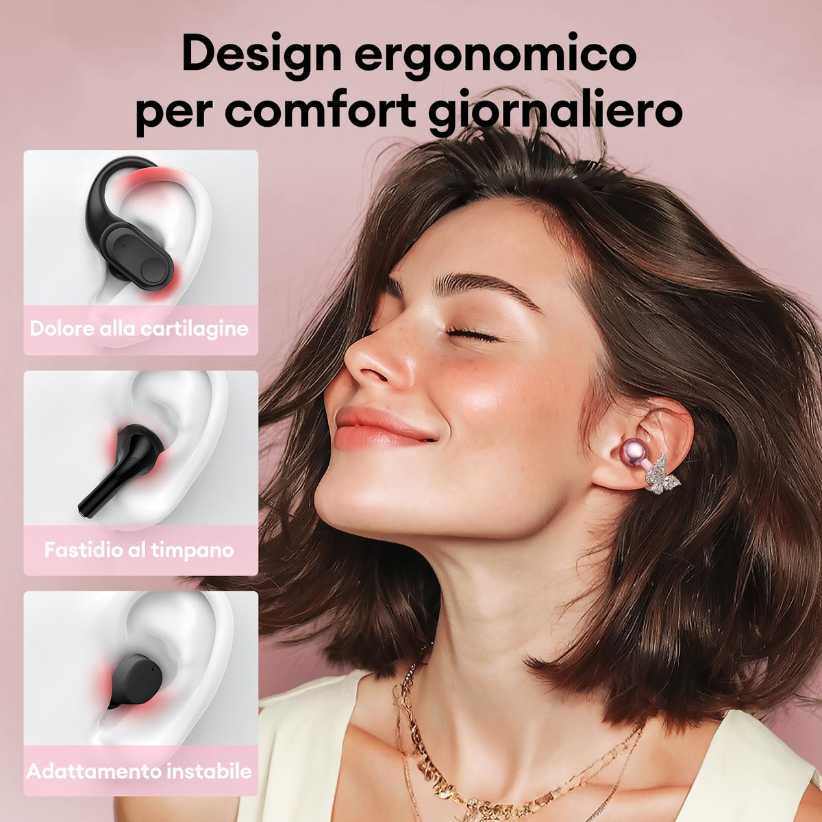 ZOMBIES CAT Auricolari Open Ear Clip-on con Schermo Touch Intelligente – Cuffie Bluetooth 5.4, Audio HiFi, Controllo Musicale & Volume, Auricolari Bluetooth per Sport,M100 Nero