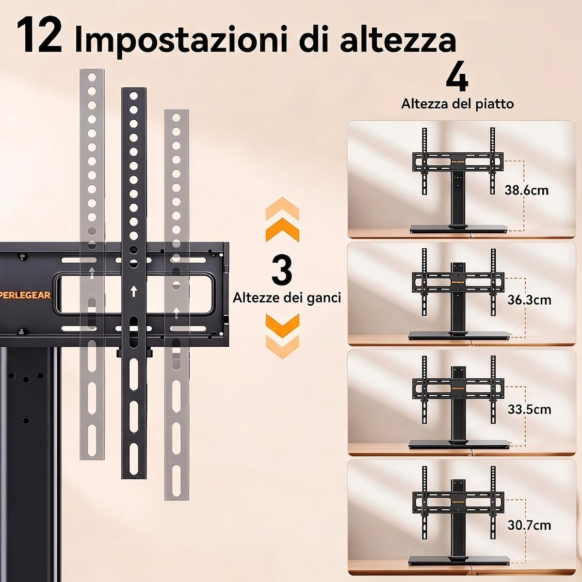 Supporto Girevole da Tavolo per TV da 26-60 Pollici - Piedistallo per TV Regolabile in Altezza con Base in Vetro Temperato, VESA Max 400x400mm, Fino a 40 kg