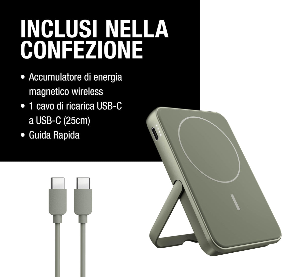 Fresh 'n Rebel Powerbank Magnetico Senza Fili 5000mAh, compatibile con MagSafe, Ricarica Rapida PD 20W, porta USB-C (in/Out), per iPhone 17/16/15/14/13/12, Portatile, con Supporto (Storm Grey)