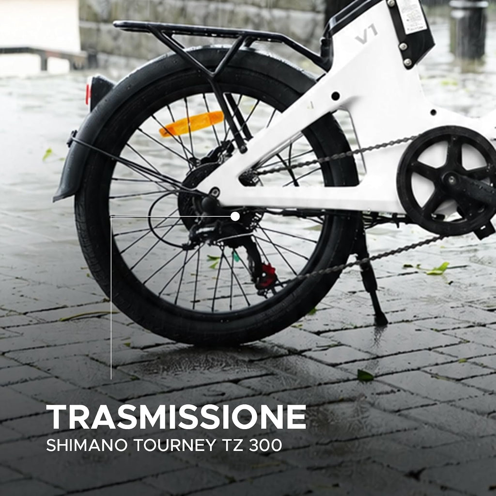 EMotorad V1, Bicicletta Elettrica Pieghevole da Città, Telaio in Lega di Magnesio, Motore 250 W 35 Nm, Batteria Rimovibile 36 V 7,8 Ah, Shimano Tourney 7 Velocità, Freni a Disco Idraulici