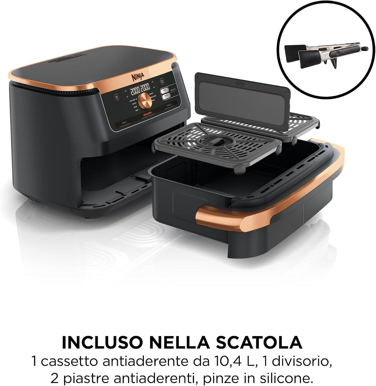 Ninja FlexDrawer, Friggitrice ad Aria XL, Doppia Zona, 10,4L, Nero/Rame