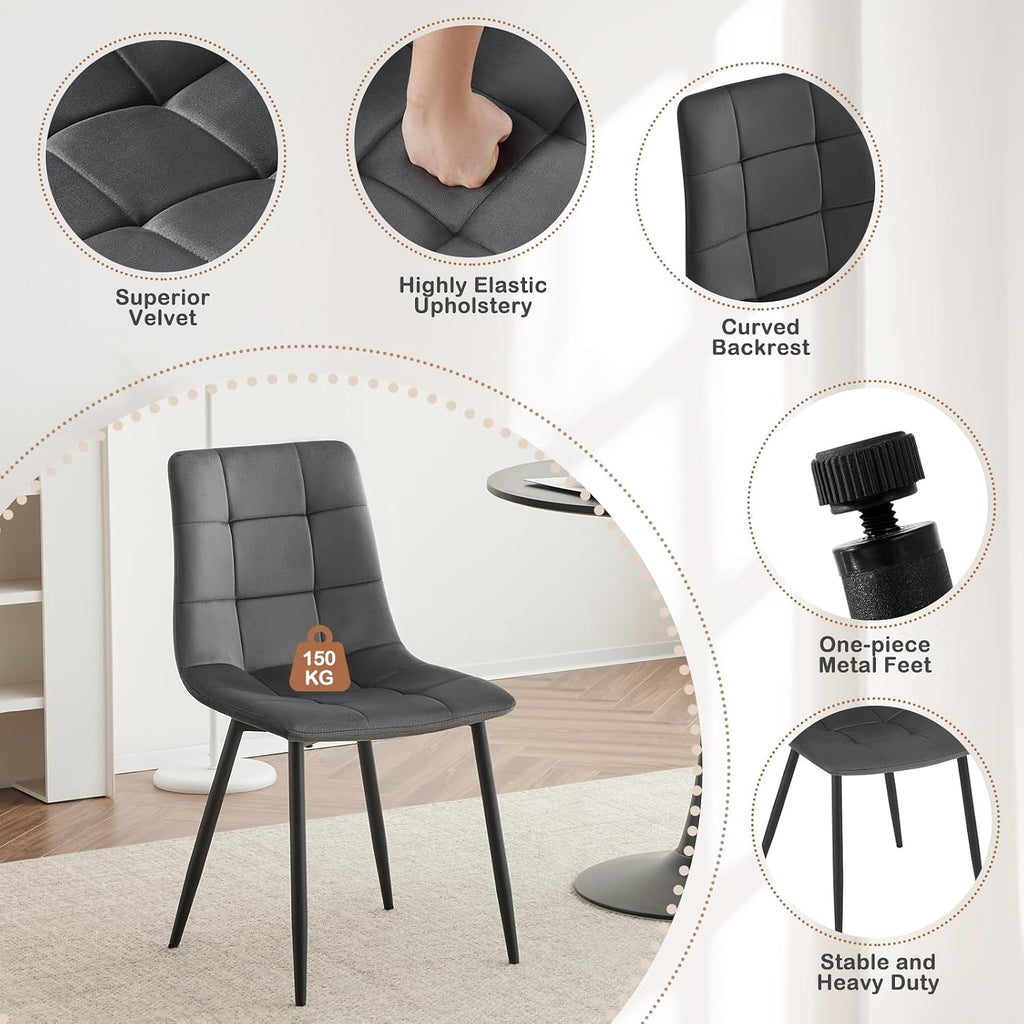 EUGAD Sedie Sala da Pranzo da 4 Pezzi, Sedia in Velluto con Gambe in Metallo, per Camera da Letto, Soggiorno, Grigio Scuro