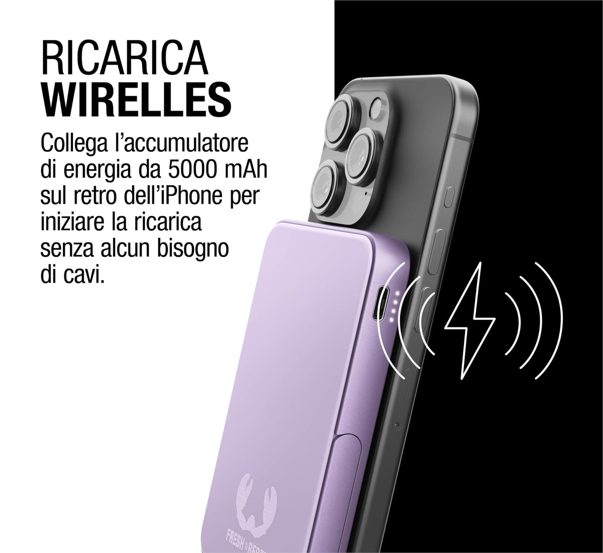 Fresh 'n Rebel Powerbank Magnetico Senza Fili 5000mAh, compatibile con MagSafe, Ricarica Rapida PD 20W, porta USB-C (in/Out), per iPhone 17/16/15/14/13/12, Portatile, con Supporto (Storm Grey)
