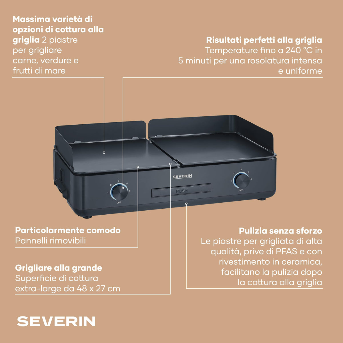 SEVERIN Barbecue Elettrico da Tavolo 2200W - PG 8565