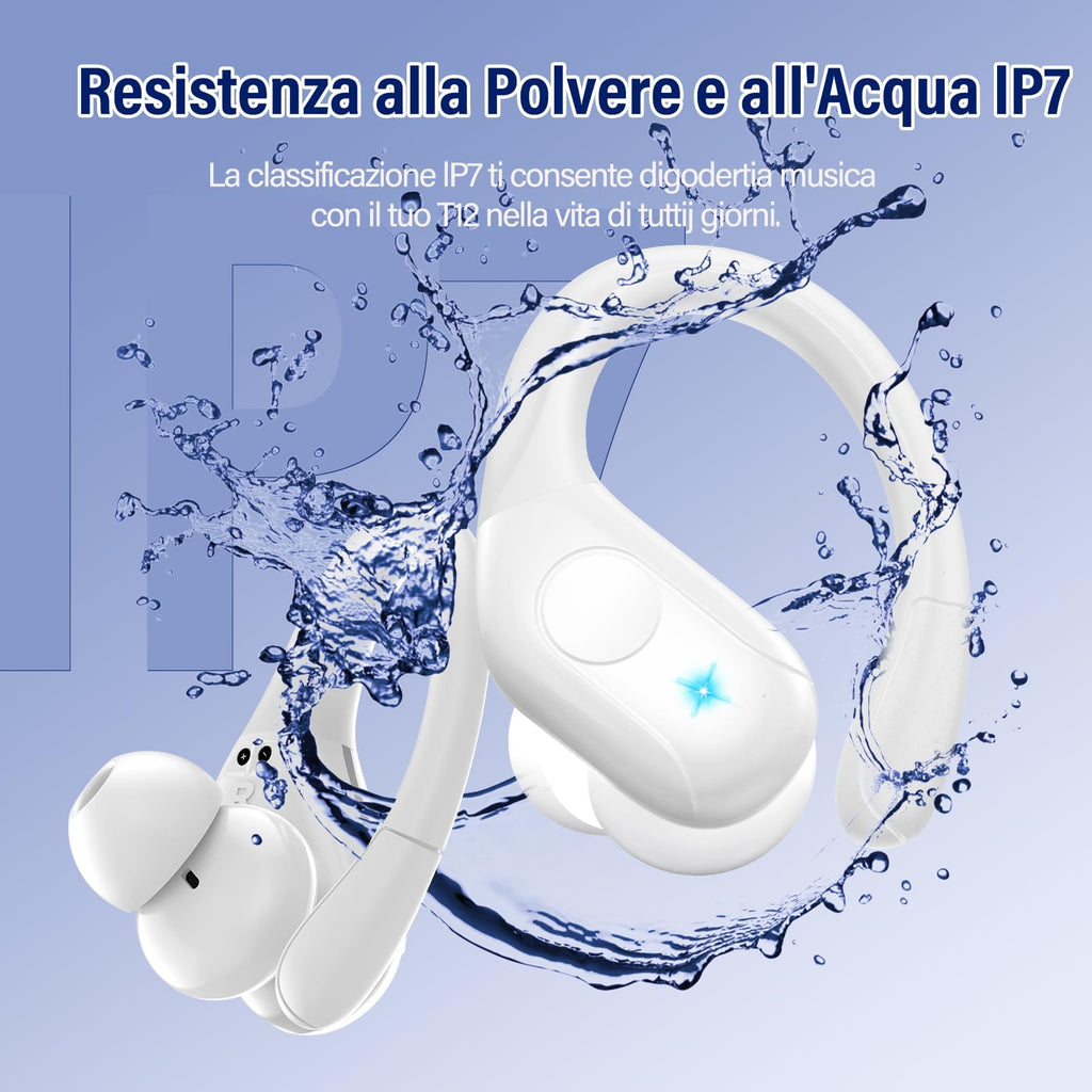 Qecnato Cuffie Bluetooth Senza Fili, Auricolari Bluetooth 5.4 con Stereo HiFi, 75 Ore, Auricolari con 4 ENC Mic, Display LED, IP7 impermeabili Cuffiette Wireless per Jogging, Lavoro, Nero