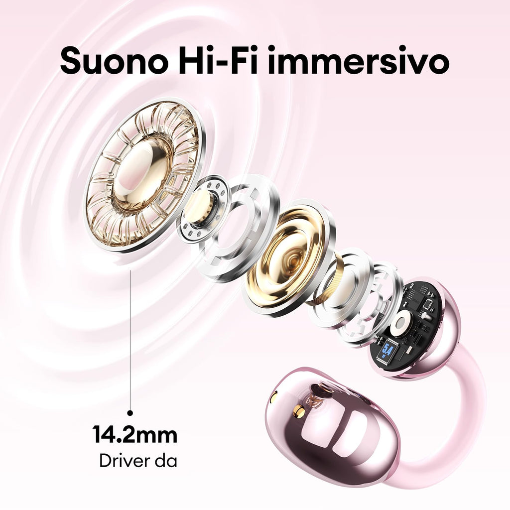 ZOMBIES CAT Auricolari Open Ear Clip-on con Schermo Touch Intelligente – Cuffie Bluetooth 5.4, Audio HiFi, Controllo Musicale & Volume, Auricolari Bluetooth per Sport,M100 Nero