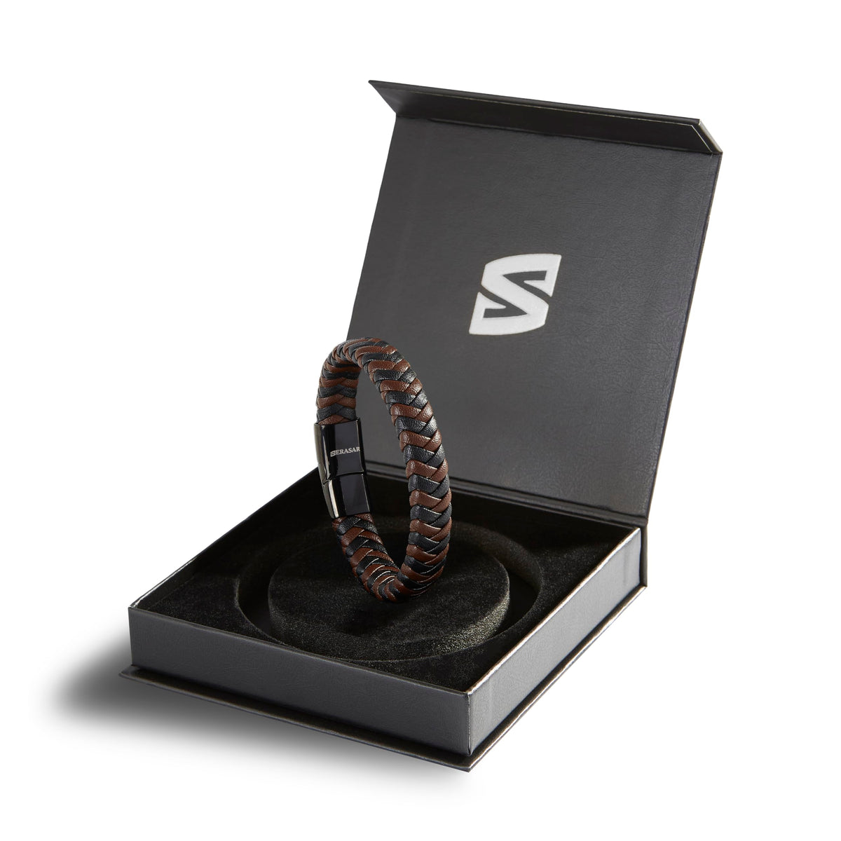 SERASAR Bracciale Uomo Pelle Nera/Marrone, 3 Misure, con Confezione Regalo