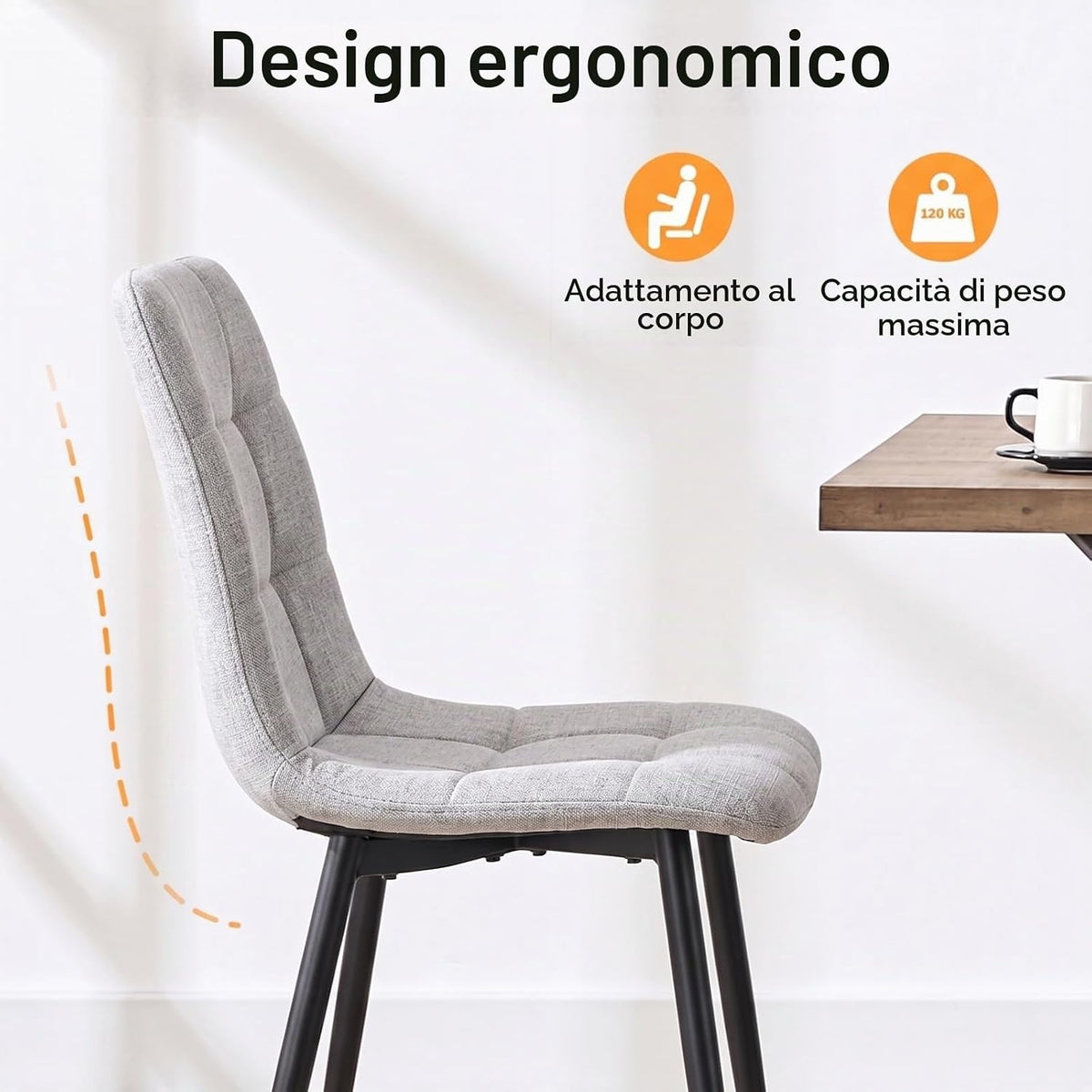 Set di 4 Sedie Da Pranzo,Tessuto di Lino Traspirante,Grigio