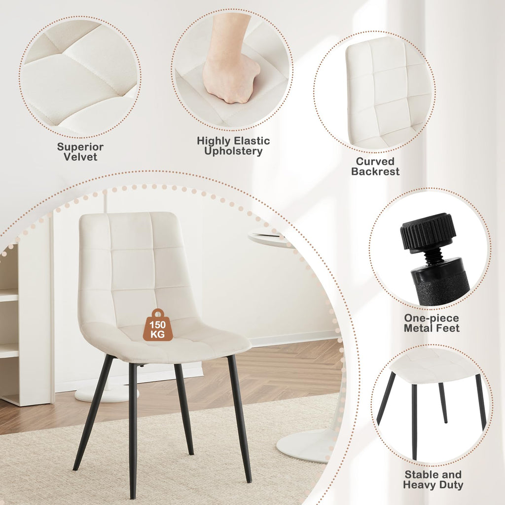 EUGAD Sedie Sala da Pranzo da 4 Pezzi, Sedia in Velluto con Gambe in Metallo, per Camera da Letto, Soggiorno, Grigio Scuro