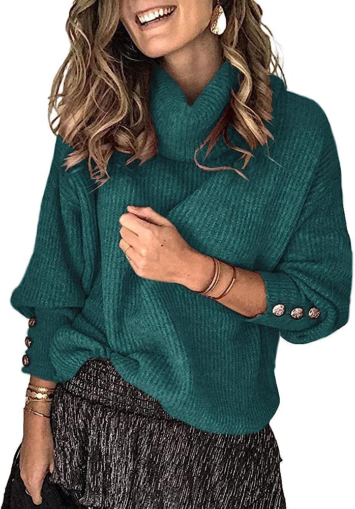 Wenrine Maglione Oversize da Donna in Maglia a Collo Alto e Maniche Lunghe