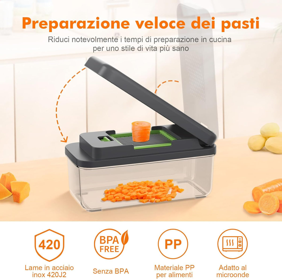 Ibergrif M524-7 Taglia Verdure, Mandolina 7 in 1 Multifunzione
