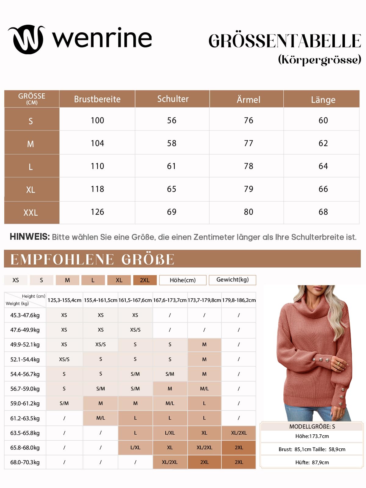 Wenrine Maglione Oversize da Donna in Maglia a Collo Alto e Maniche Lunghe
