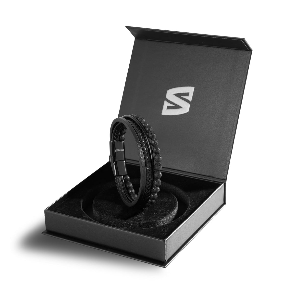 SERASAR Bracciale Uomo Pelle Nera/Marrone, 3 Misure, con Confezione Regalo