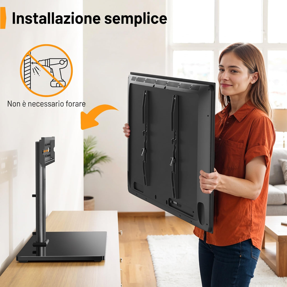 Supporto Girevole da Tavolo per TV da 26-60 Pollici - Piedistallo per TV Regolabile in Altezza con Base in Vetro Temperato, VESA Max 400x400mm, Fino a 40 kg