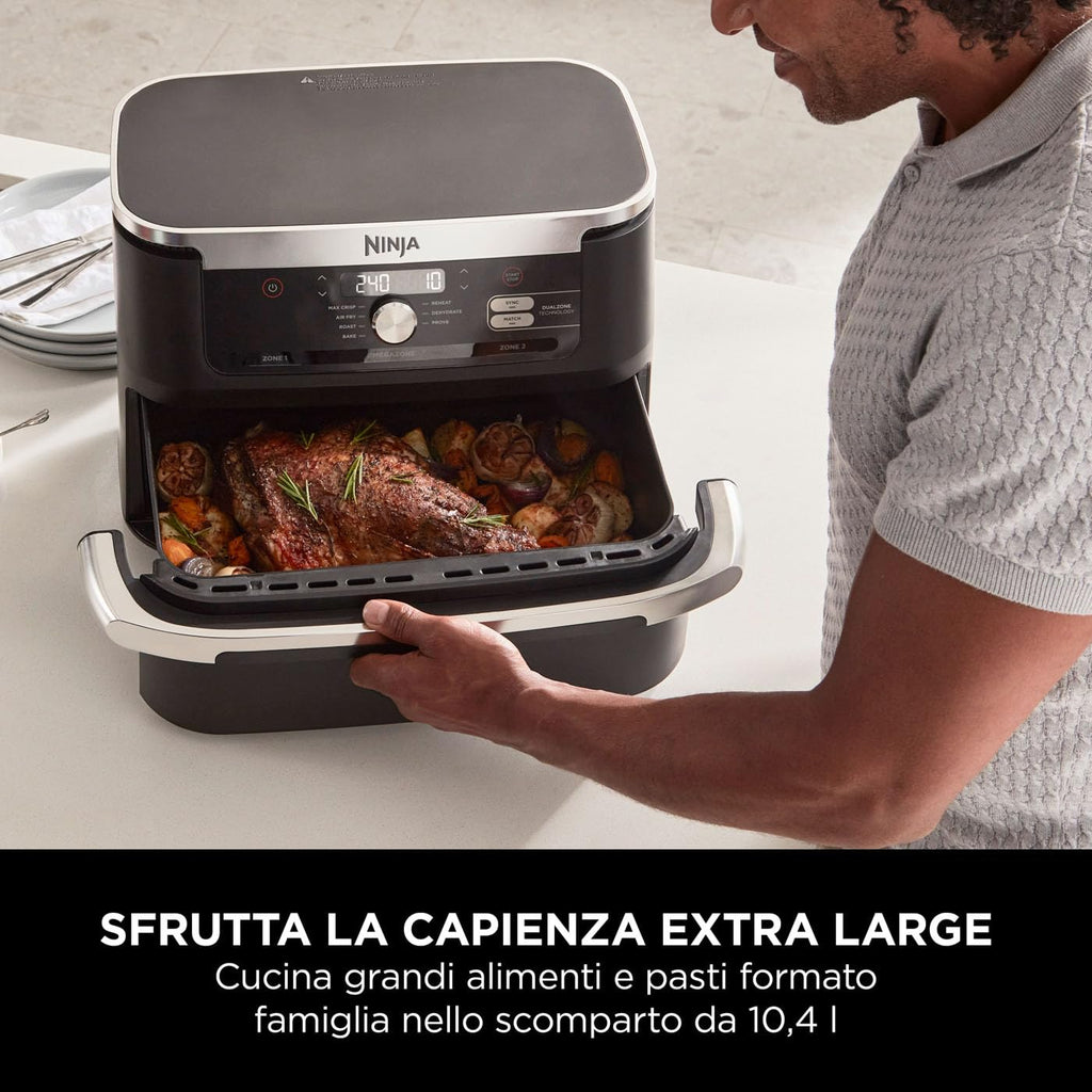 Ninja FlexDrawer, Friggitrice ad Aria XL, Doppia Zona, 10,4L, Nero/Rame