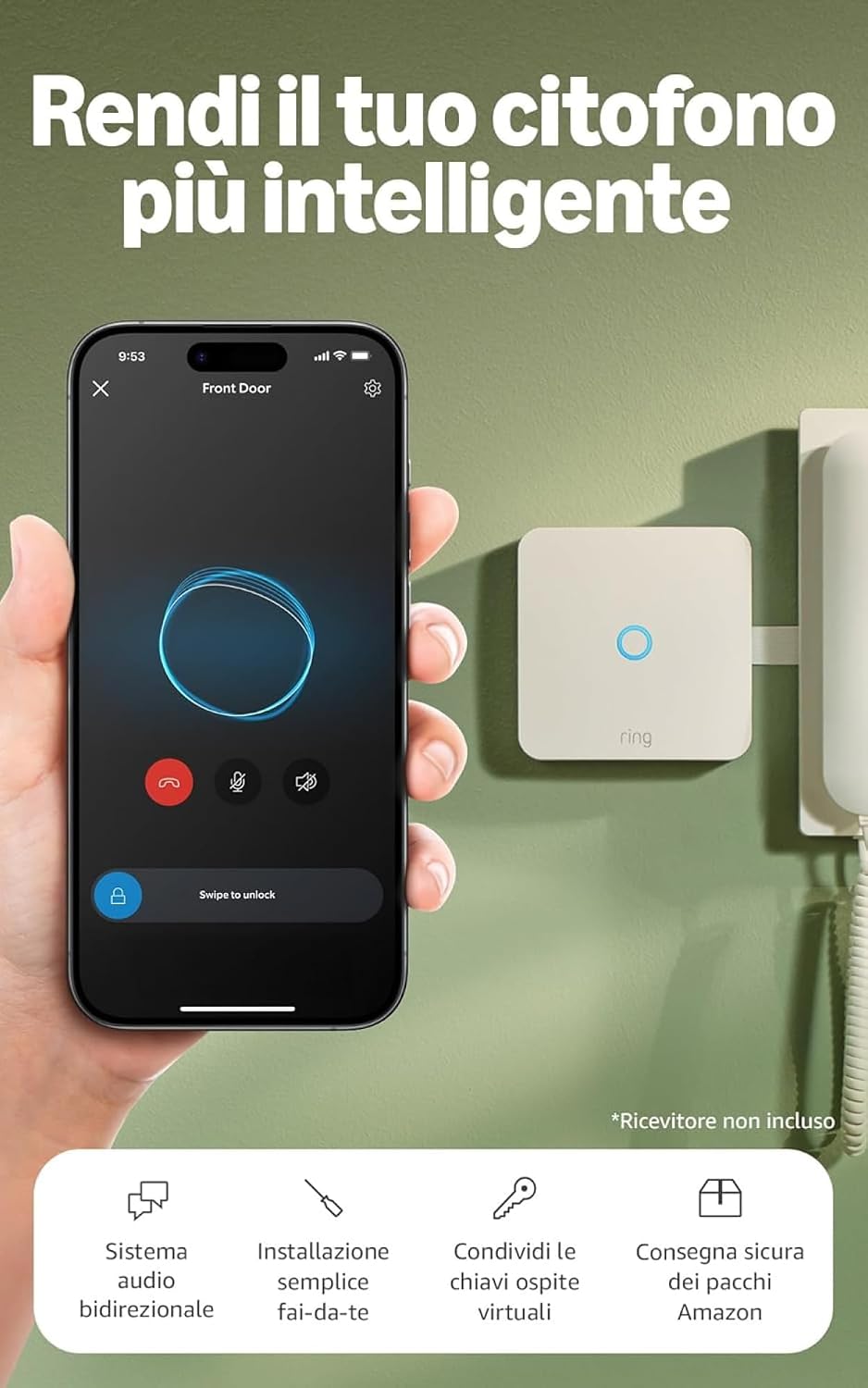 Amazon Echo Spot (Ultimo modello) | Blu + Ring Intercom Audio | Rendi il tuo citofono più intelligente