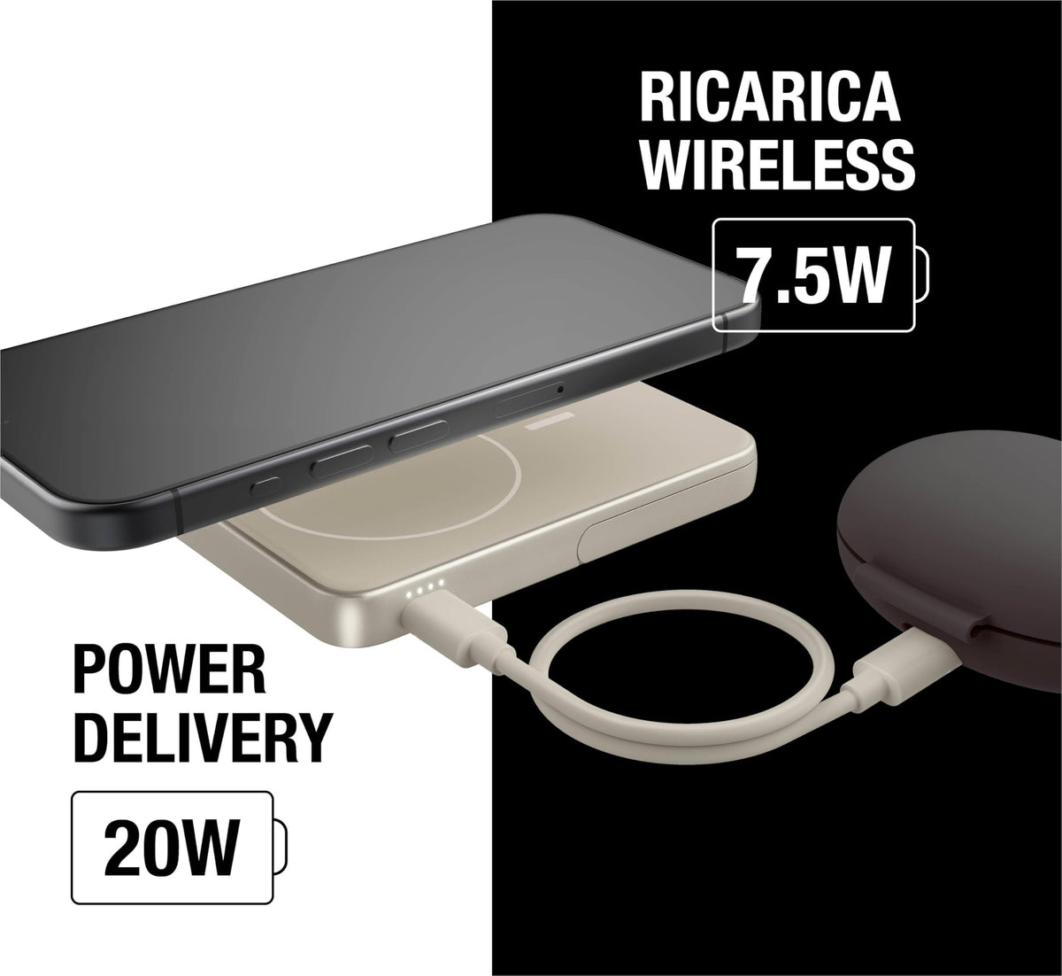 Fresh 'n Rebel Powerbank Magnetico Senza Fili 5000mAh, compatibile con MagSafe, Ricarica Rapida PD 20W, porta USB-C (in/Out), per iPhone 17/16/15/14/13/12, Portatile, con Supporto (Storm Grey)