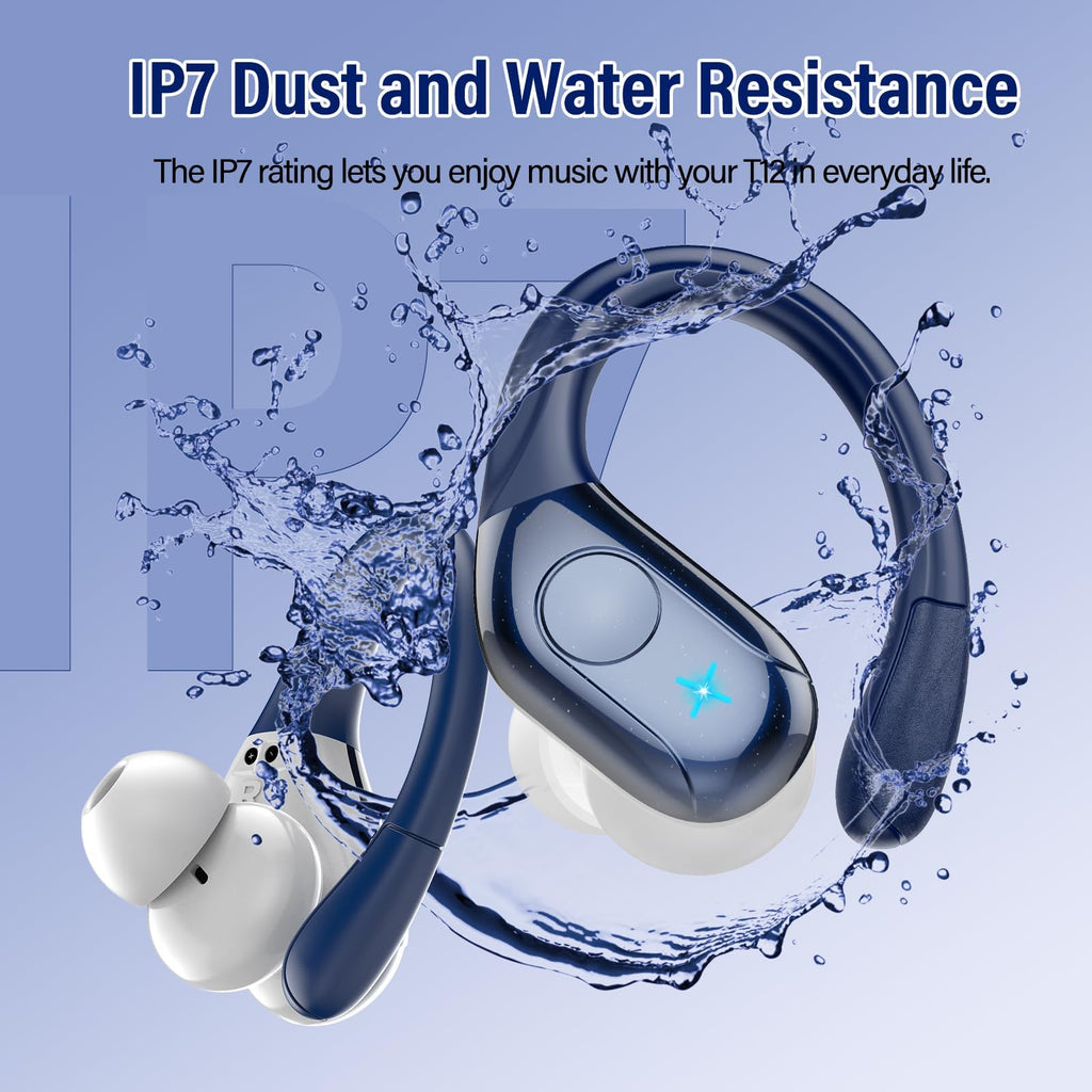 Qecnato Cuffie Bluetooth Senza Fili, Auricolari Bluetooth 5.4 con Stereo HiFi, 75 Ore, Auricolari con 4 ENC Mic, Display LED, IP7 impermeabili Cuffiette Wireless per Jogging, Lavoro, Nero