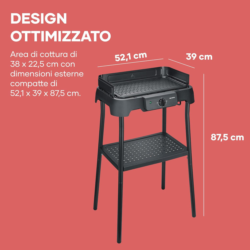 Severin Barbecue Elettrico con Supporto, Rivestimento in Ceramica, 2000 W