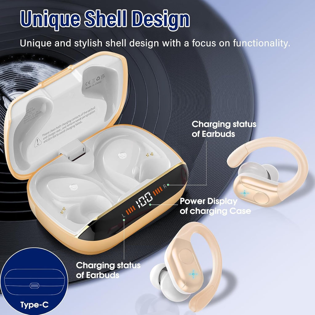 Qecnato Cuffie Bluetooth Senza Fili, Auricolari Bluetooth 5.4 con Stereo HiFi, 75 Ore, Auricolari con 4 ENC Mic, Display LED, IP7 impermeabili Cuffiette Wireless per Jogging, Lavoro, Nero