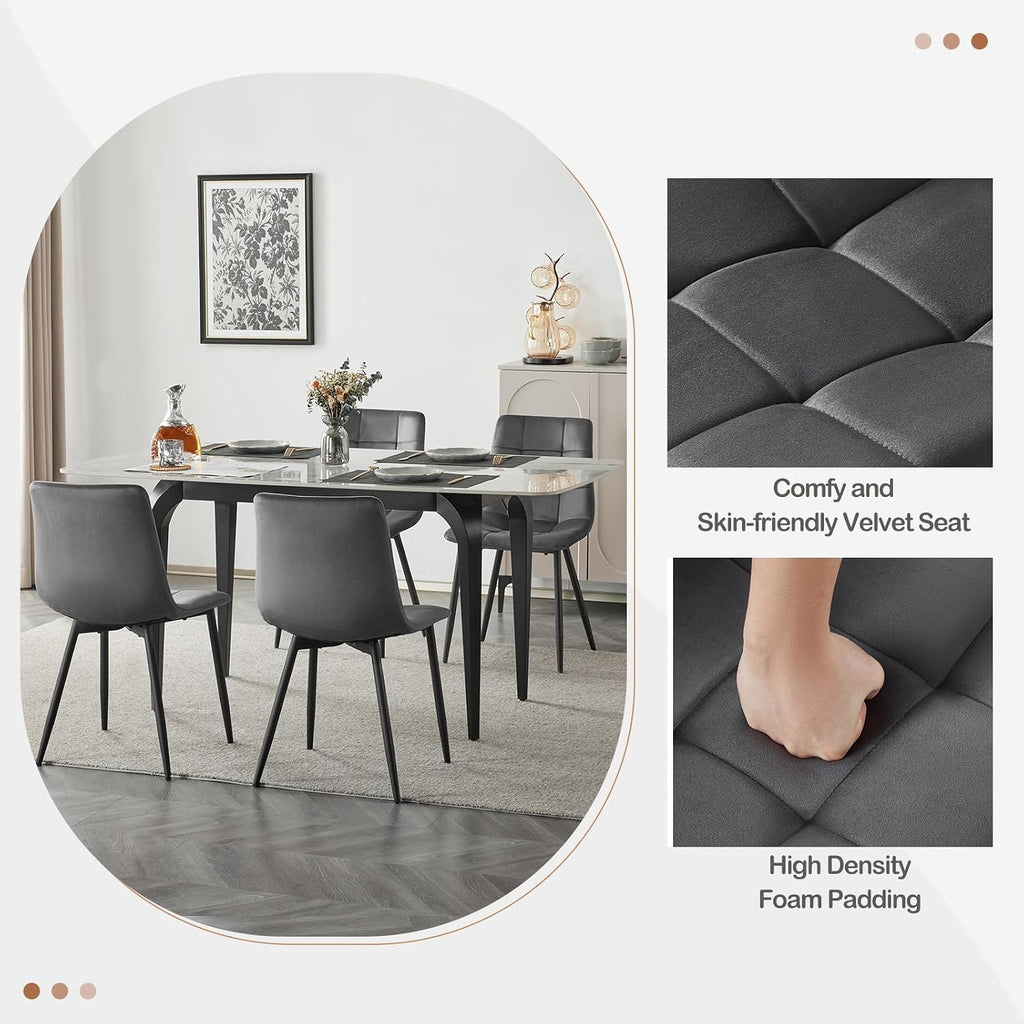 EUGAD Sedie Sala da Pranzo da 4 Pezzi, Sedia in Velluto con Gambe in Metallo, per Camera da Letto, Soggiorno, Grigio Scuro