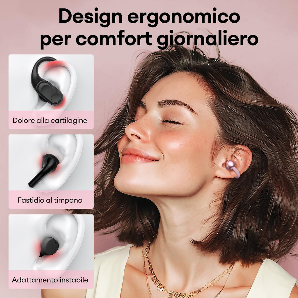 ZOMBIES CAT Auricolari Open Ear Clip-on con Schermo Touch Intelligente – Cuffie Bluetooth 5.4, Audio HiFi, Controllo Musicale & Volume, Auricolari Bluetooth per Sport,M100 Nero