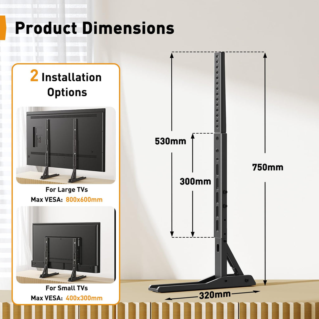 Supporto Girevole da Tavolo per TV da 26-60 Pollici - Piedistallo per TV Regolabile in Altezza con Base in Vetro Temperato, VESA Max 400x400mm, Fino a 40 kg