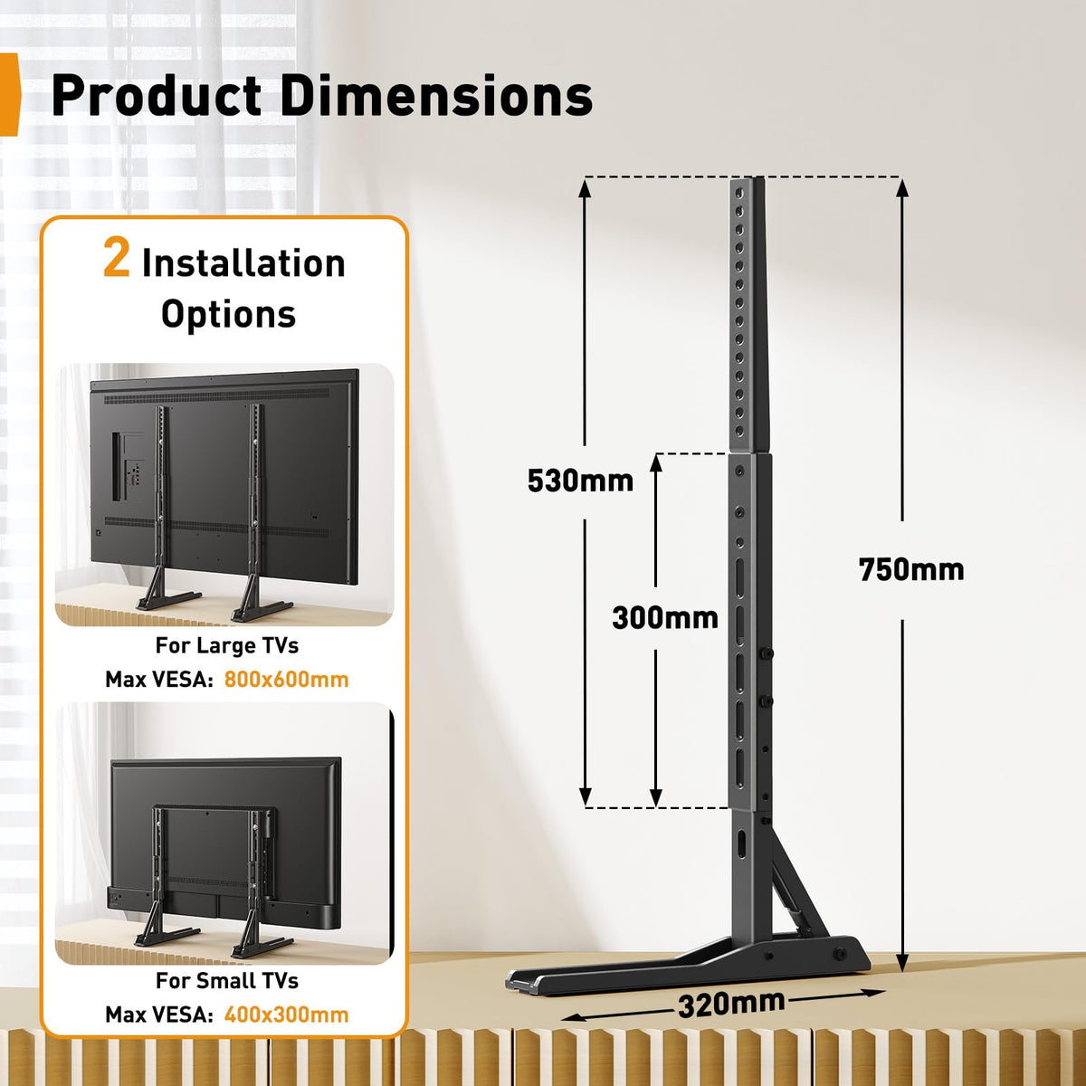 Supporto Girevole da Tavolo per TV da 26-60 Pollici - Piedistallo per TV Regolabile in Altezza con Base in Vetro Temperato, VESA Max 400x400mm, Fino a 40 kg