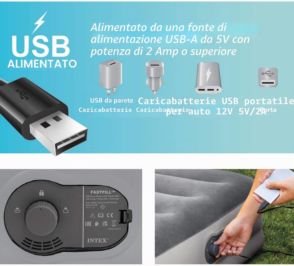 Intex 64159 - Materasso Matrimoniale Autogonfiante USB Dura-Beam Mid-Rise Comfort, 152x203x36 cm