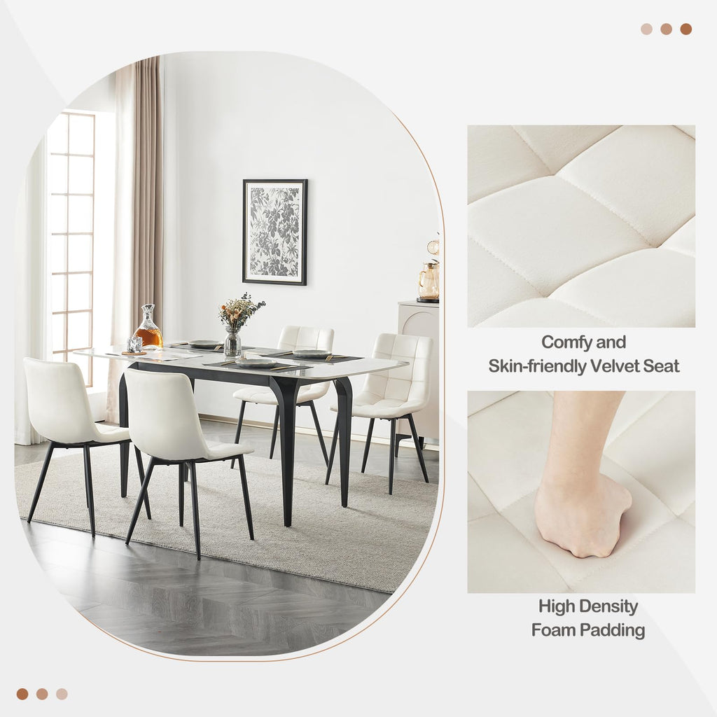 EUGAD Sedie Sala da Pranzo da 4 Pezzi, Sedia in Velluto con Gambe in Metallo, per Camera da Letto, Soggiorno, Grigio Scuro