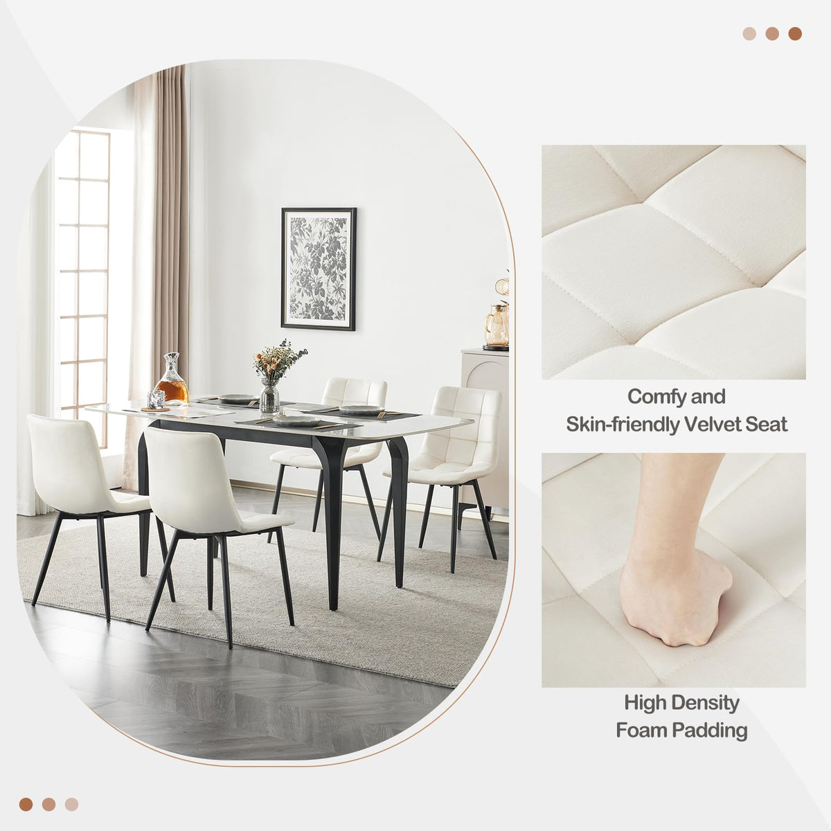 EUGAD Sedie Sala da Pranzo da 4 Pezzi, Sedia in Velluto con Gambe in Metallo, per Camera da Letto, Soggiorno, Grigio Scuro
