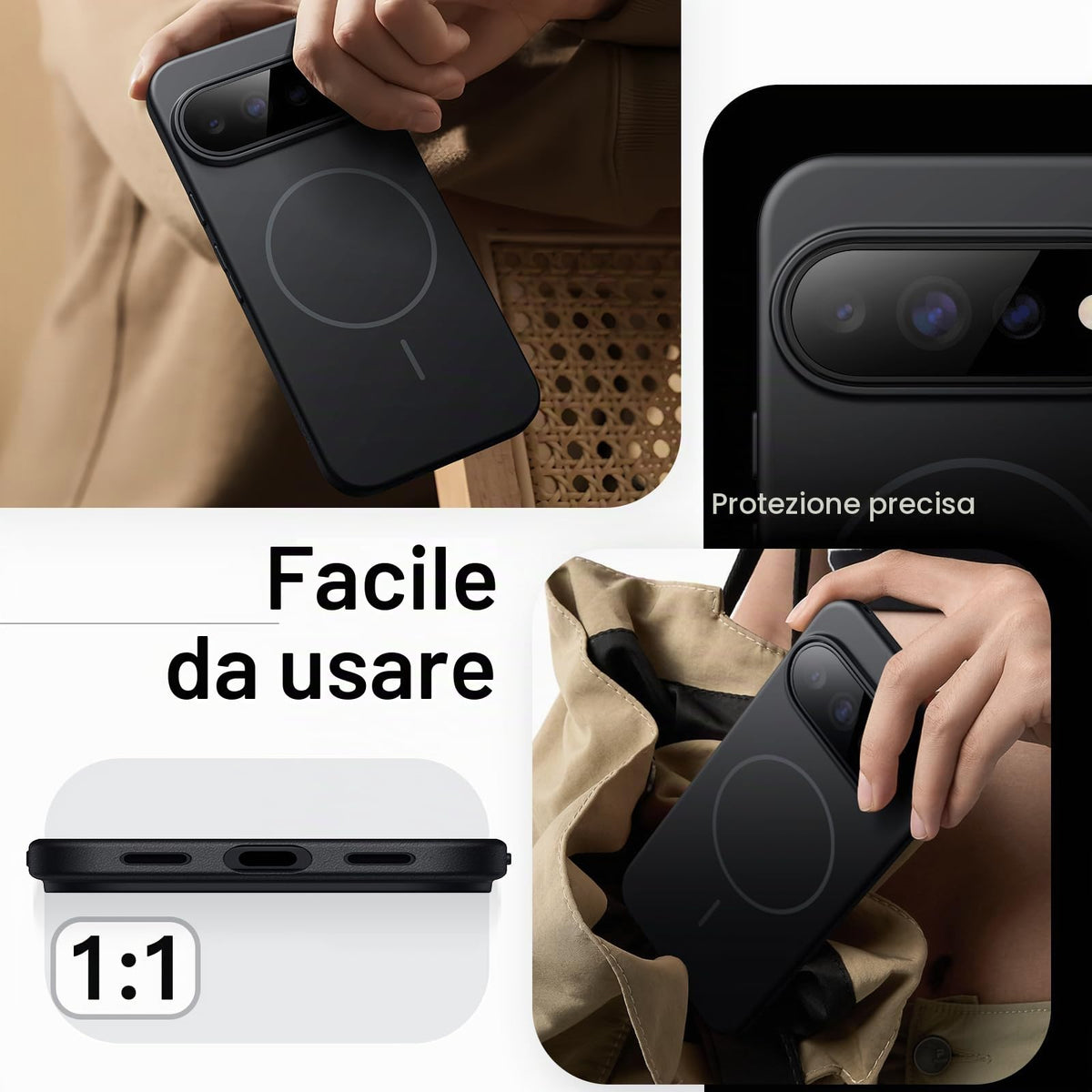 JETech Cover Magnetica Sottile per Google Pixel 11 Pro, Nero