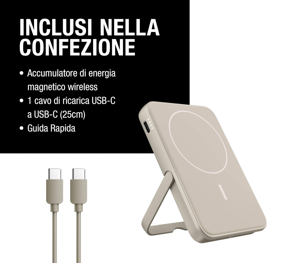 Fresh 'n Rebel Powerbank Magnetico Senza Fili 5000mAh, compatibile con MagSafe, Ricarica Rapida PD 20W, porta USB-C (in/Out), per iPhone 17/16/15/14/13/12, Portatile, con Supporto (Storm Grey)