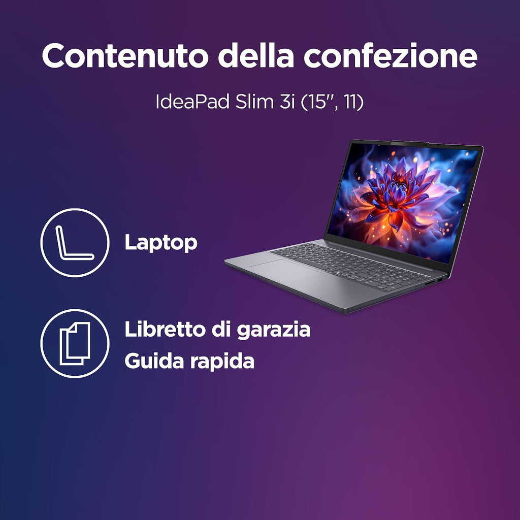 Lenovo IdeaPad Slim 3 Notebook 15" IPS, Intel Core 5 320, RAM 16GB, 512GB SSD, Windows 11 Home, WiFi 6, Laptop per Casa, Ufficio, Studio, Multitasking, Uso Quotidiano - Caricatore non incluso